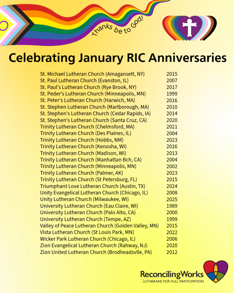 A list of 28 RIC Partners celebrating their RIC Anniversary in January.