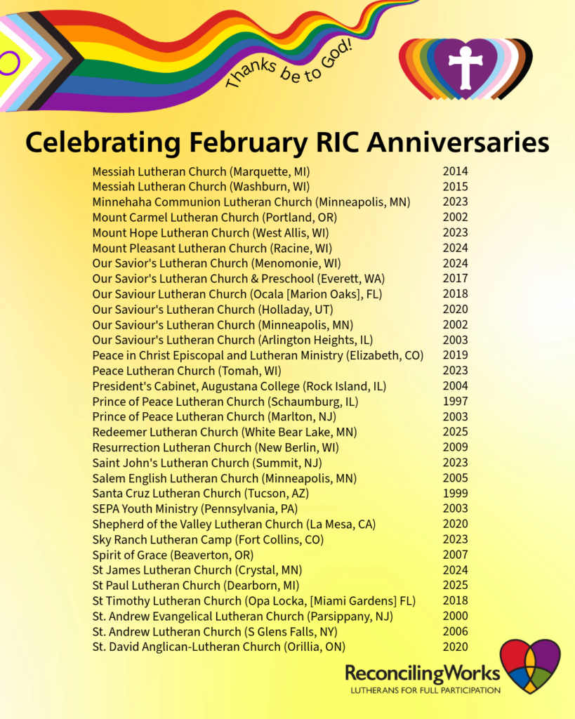 A list of 32 RIC Partners celebrating their RIC Anniversary in February.