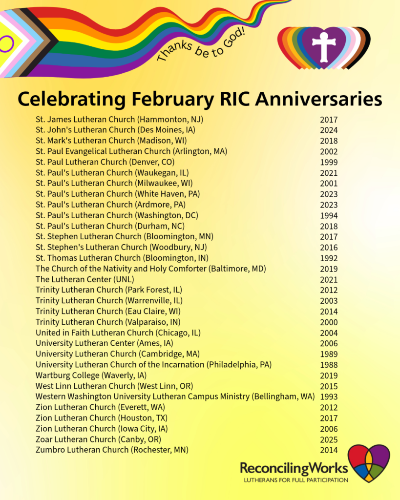 A list of 32 RIC Partners celebrating their RIC Anniversary in February.