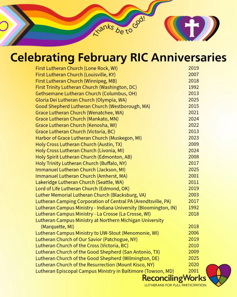 A list of 32 RIC Partners celebrating their RIC Anniversary in February.